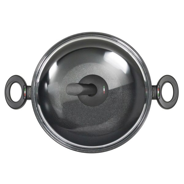 Wok 2 maniglie con coperchio di vetro – Diamante – Diametro 28/32 cm - immagine 2