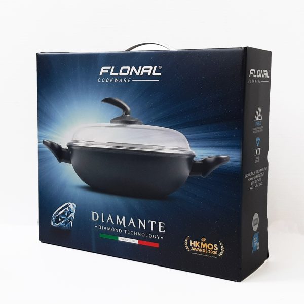 Wok 2 maniglie con coperchio di vetro – Diamante – Diametro 28/32 cm - immagine 4