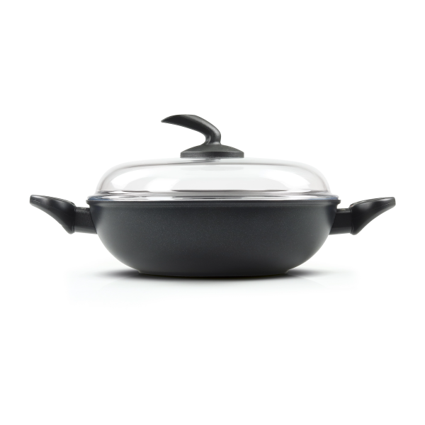 Wok 2 maniglie con coperchio di vetro – Diamante – Diametro 28/32 cm