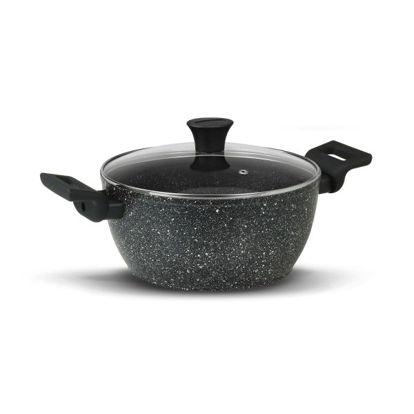 Casseruola 2 maniglie con coperchio di vetro – Pietra Lavica Induzione – Diametro 20/24/28 cm